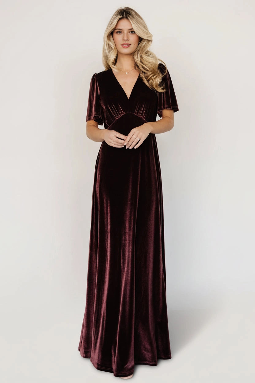 Elegant A‑Line V‑Neck Short‑Sleeve Keyhole‑Back Floor‑Length Mother Of Bride Dress