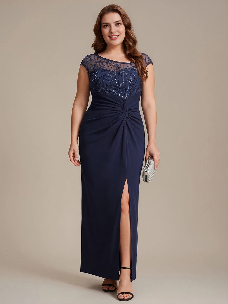 Roselledress Forest Green Sheath Boat Neck Cap Sleeve Zip Back Floor Length Plus Size Wedding Guest Dress