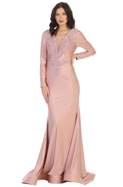 Elegant Mermaid V-Neck Long Sleeve Open-Back Train Mother of the Bride Dresses