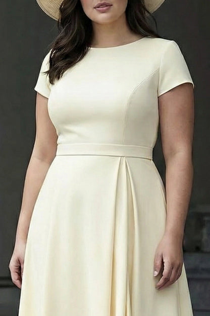 Elegant Plus-Size A-Line Round-Neck Short-Sleeve Closed-Back Mother of the Bride Dress
