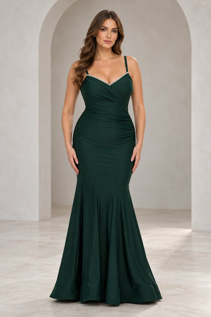 Elegant Jersey Mermaid V-Neck Sleeveless V-Back Floor-Length Plus Size Prom Dress