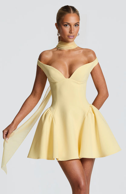 Flared Off Shoulder Deep V Open Back Mini Homecoming Dress