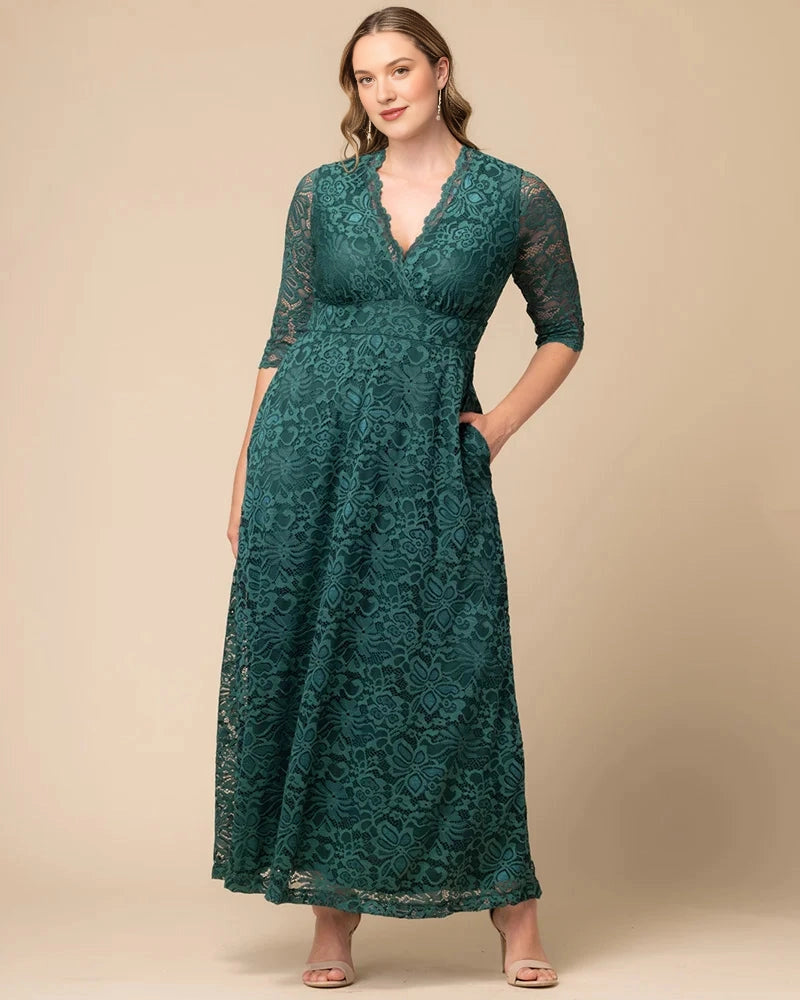 A-Line V-Neck Three-Quarter Sleeve Zip-Back Mother of the Bride Dress