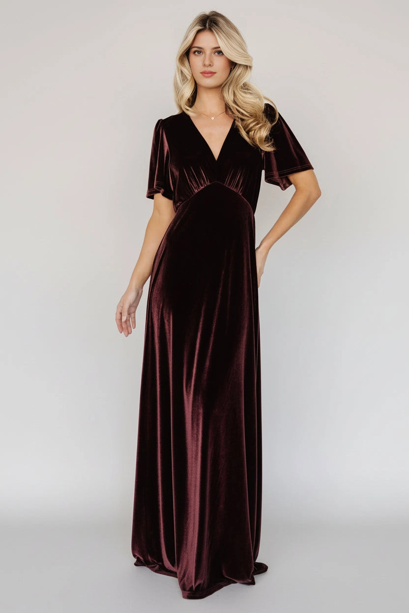 Elegant A‑Line V‑Neck Short‑Sleeve Keyhole‑Back Floor‑Length Mother Of Bride Dress
