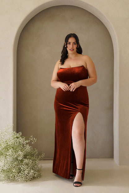 Elegant Plus Size Sheath Strapless Sleeveless Zipper Back Floor Length Evening Dress