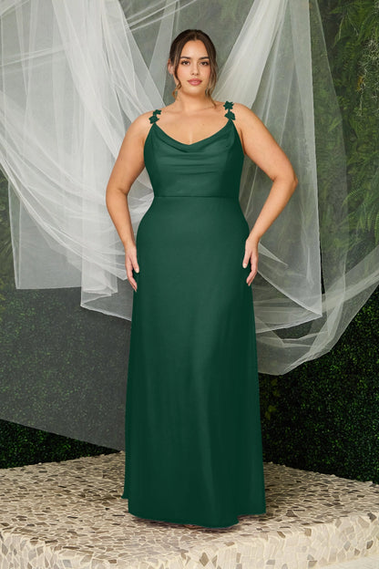 Elegant Plus Size A-Line Cowl Neck Floral Strap V-Back Maxi Bridesmaid Dress