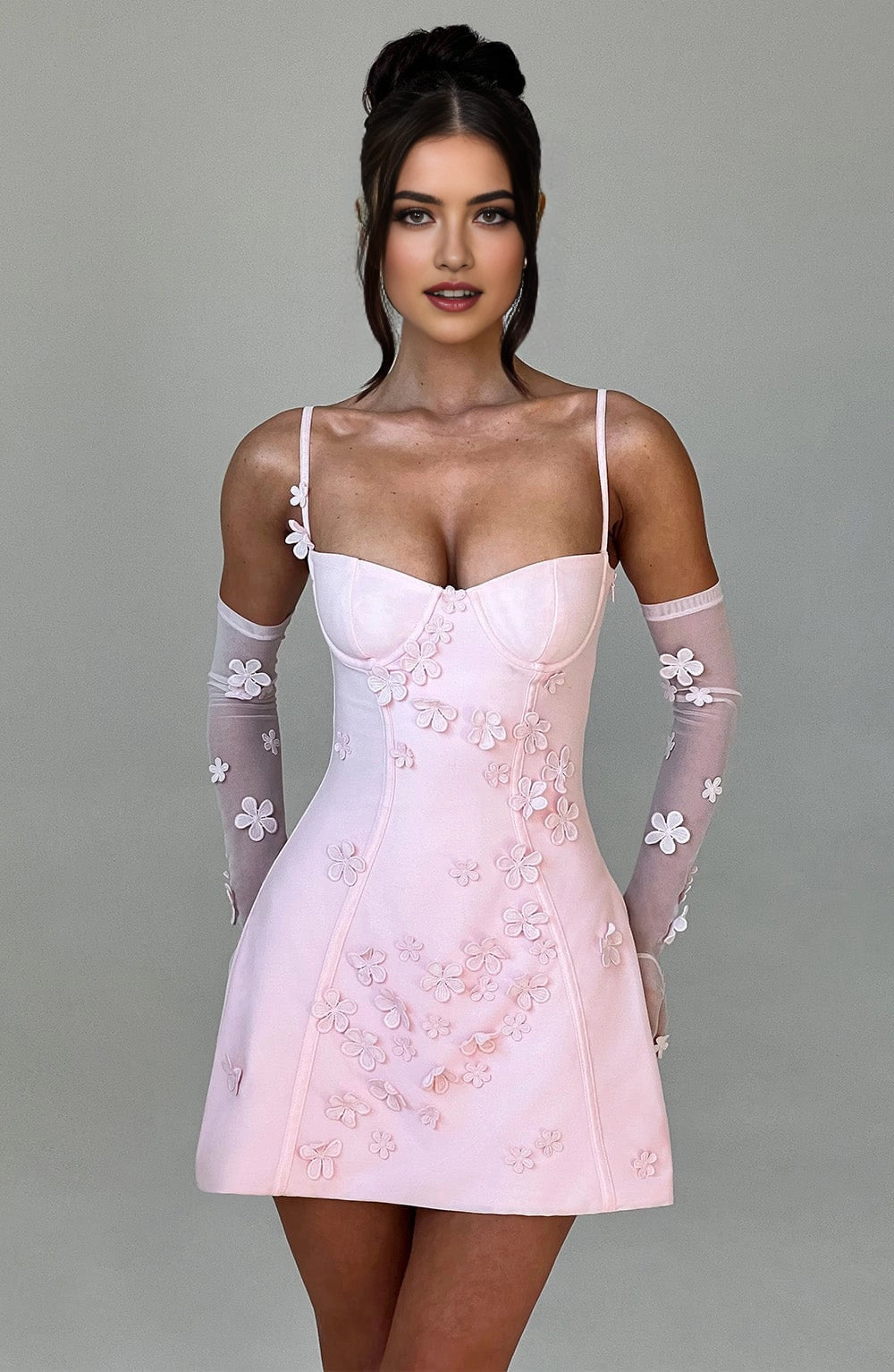 White Floral A Line Sweetheart Spaghetti Strap Backless Mini Homecoming Dress