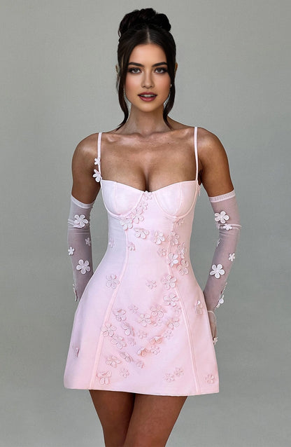 White Floral A Line Sweetheart Spaghetti Strap Backless Mini Homecoming Dress