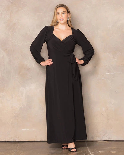 Roselledress Long‑Sleeve Wrap Maxi Plus Size Wedding Guest Dress