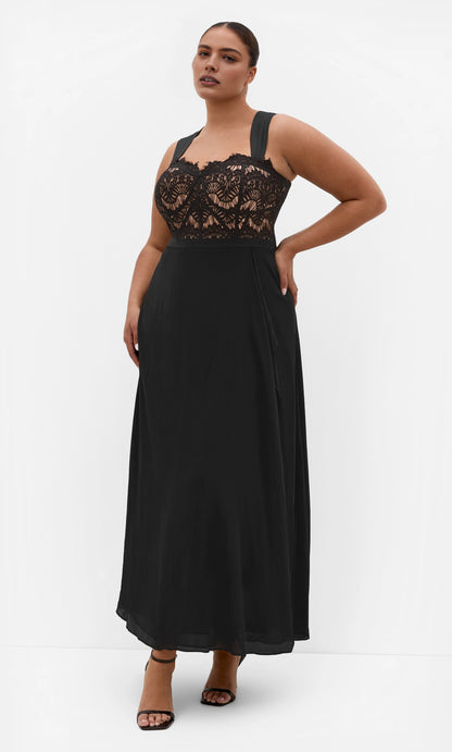 Dusty Rose Lace Chiffon Maxi Plus Size Wedding Guest Dress