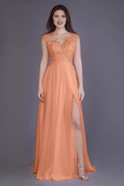 Plus Size Romantic Lace Chiffon A-Line Illusion-Neck Sleeveless Illusion-Back Floor-Length Bridesmaid Dress