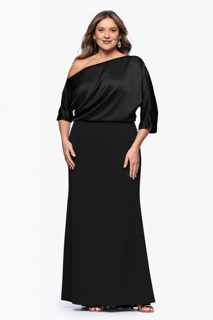 Plus Size Elegant Sheath Asymmetric Neck Draped Sleeve Maxi Mother of the Bride Dress