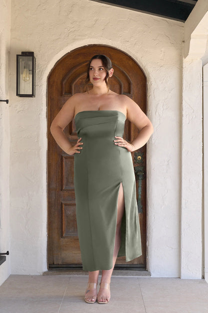Elegant Sheath Straight Neck Strapless Zipper Back Plus Size Wedding Guest Dress