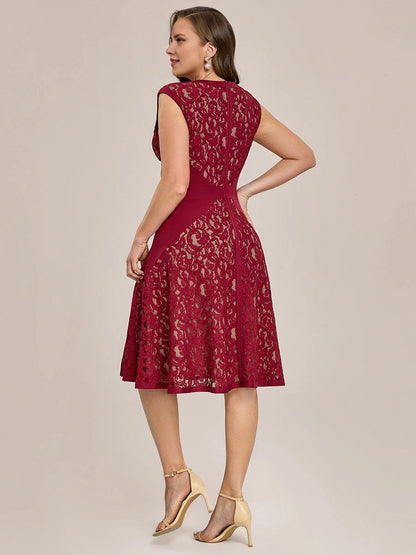 Chic A-Line V-Neck Cap Sleeve Zipper Back Knee-Length Plus Size Mother Of The Bride Dress