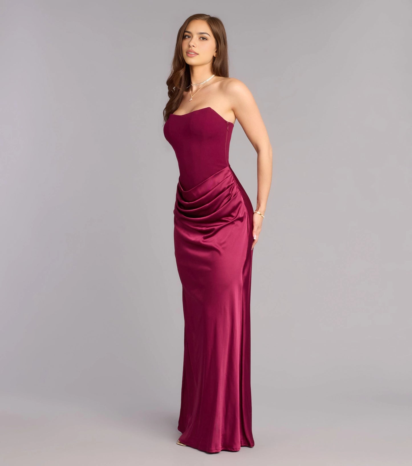 Navy Mermaid Strapless Sleeveless Open Back Floor-Length Prom  Dress