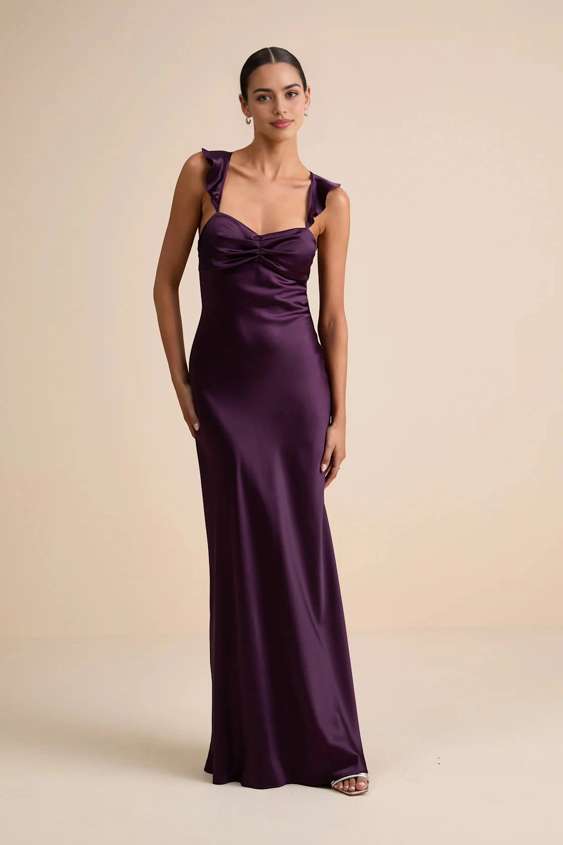 Sleek Maxi Ruffle Spaghetti Tie-Back Cutout Long Prom Dress