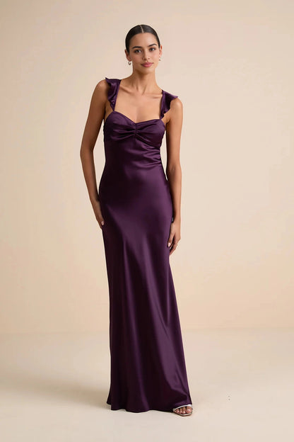 Sleek Maxi Ruffle Spaghetti Tie-Back Cutout Long Prom Dress
