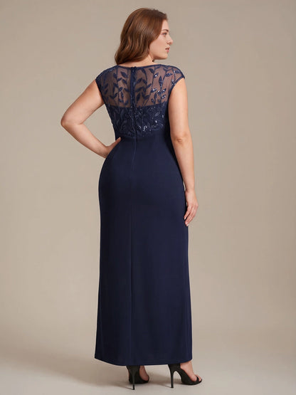 Roselledress Forest Green Sheath Boat Neck Cap Sleeve Zip Back Floor Length Plus Size Wedding Guest Dress
