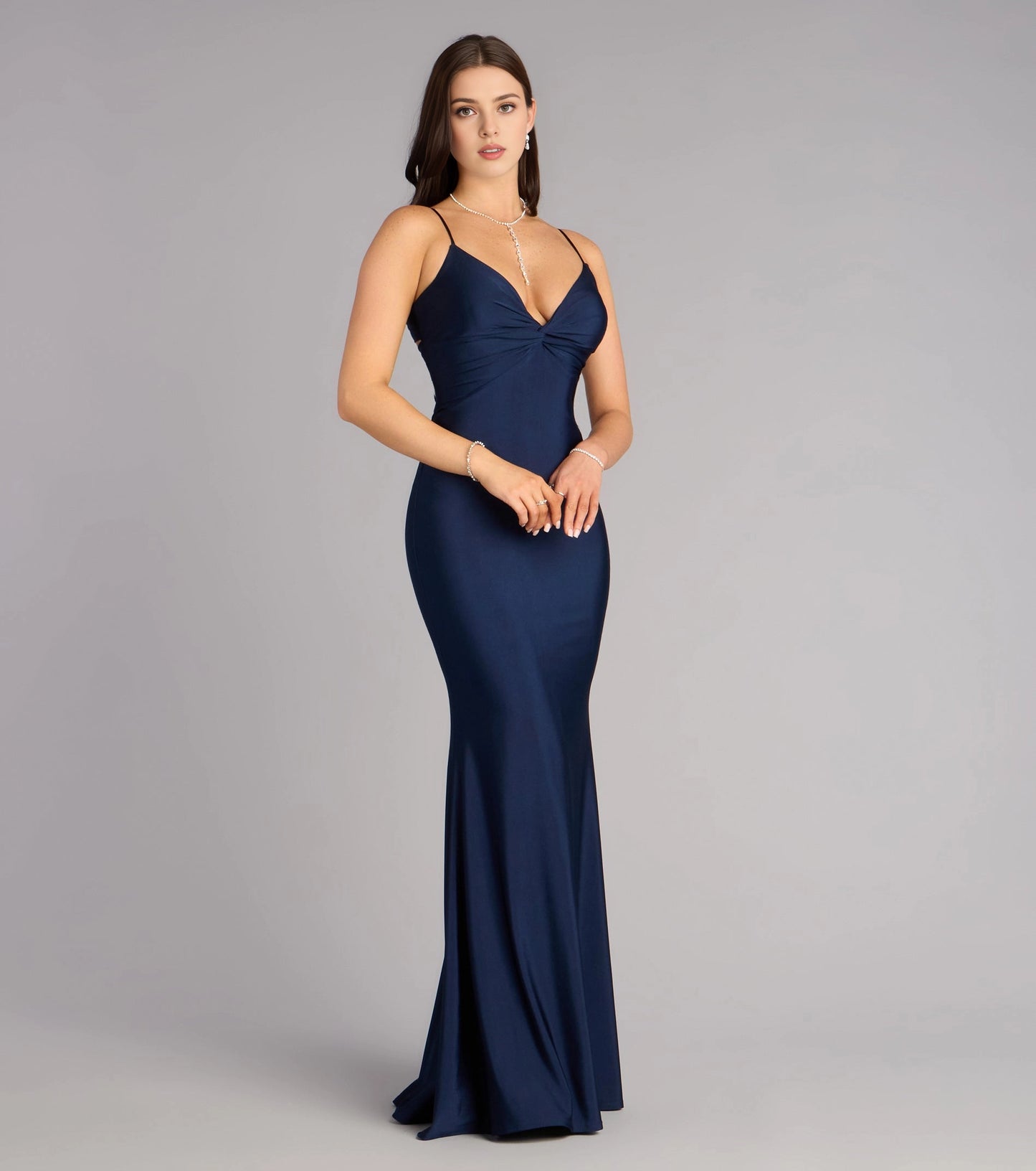 Burgundy Satin Mermaid Twist V-Neck Sleeveless Twist Cutout Back Maxi Prom Dress