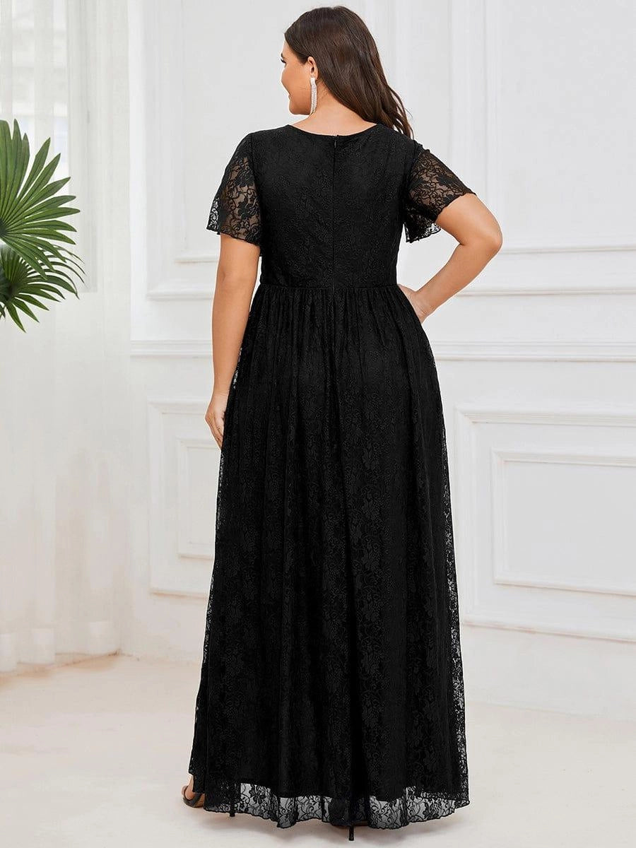 Elegant Plus Size A-Line Wrap V-Neck Flutter-Sleeve Zipper-Back High-Low Mother of Bride Dress