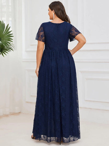 Elegant Plus Size A-Line Wrap V-Neck Flutter-Sleeve Zipper-Back High-Low Mother of Bride Dress