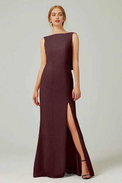 Plus Size Elegant Sheath Bateau Sleeveless Cowl Back Floor Length Bridesmaid Dress