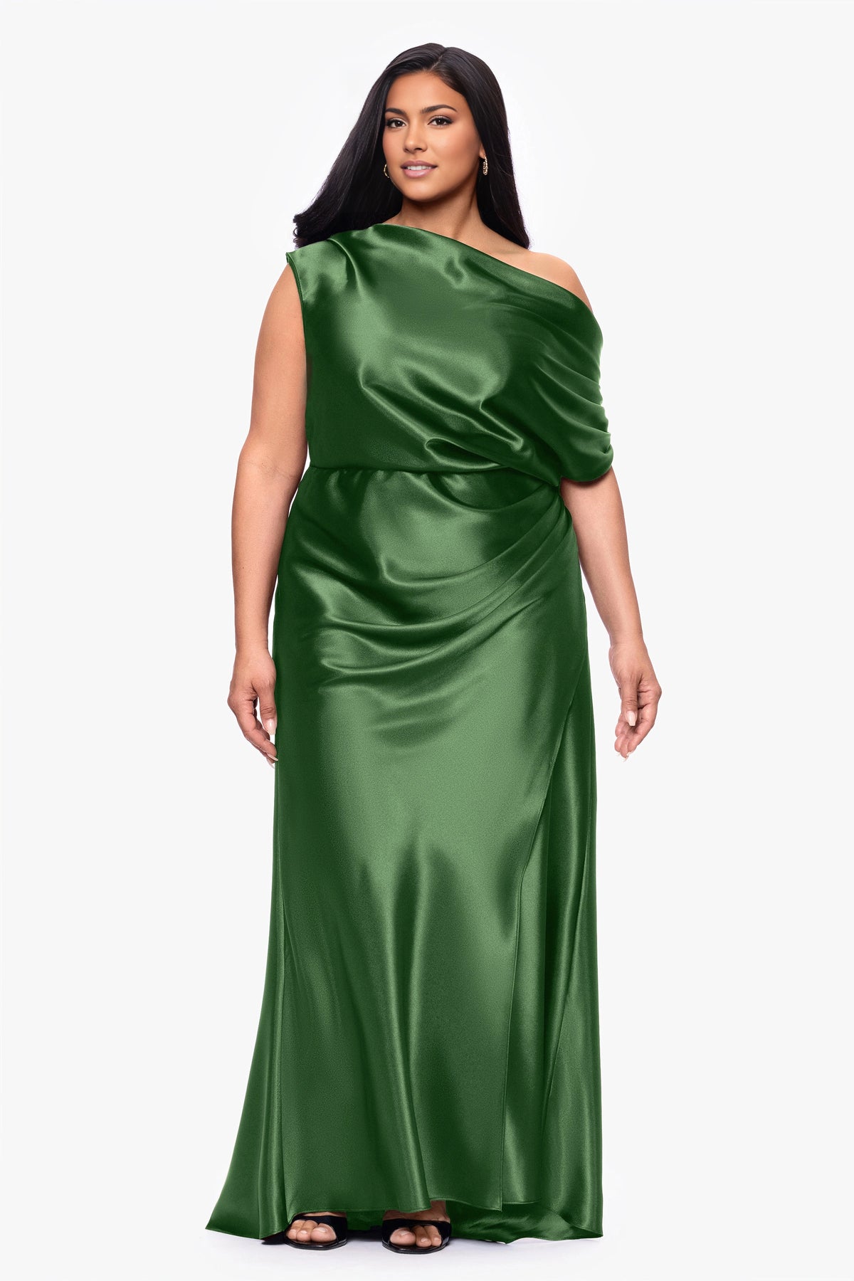 Elegant Sheath Asymmetric Neck Draped Sleeve Ruched Back Plus Size Wedding Guest Dress