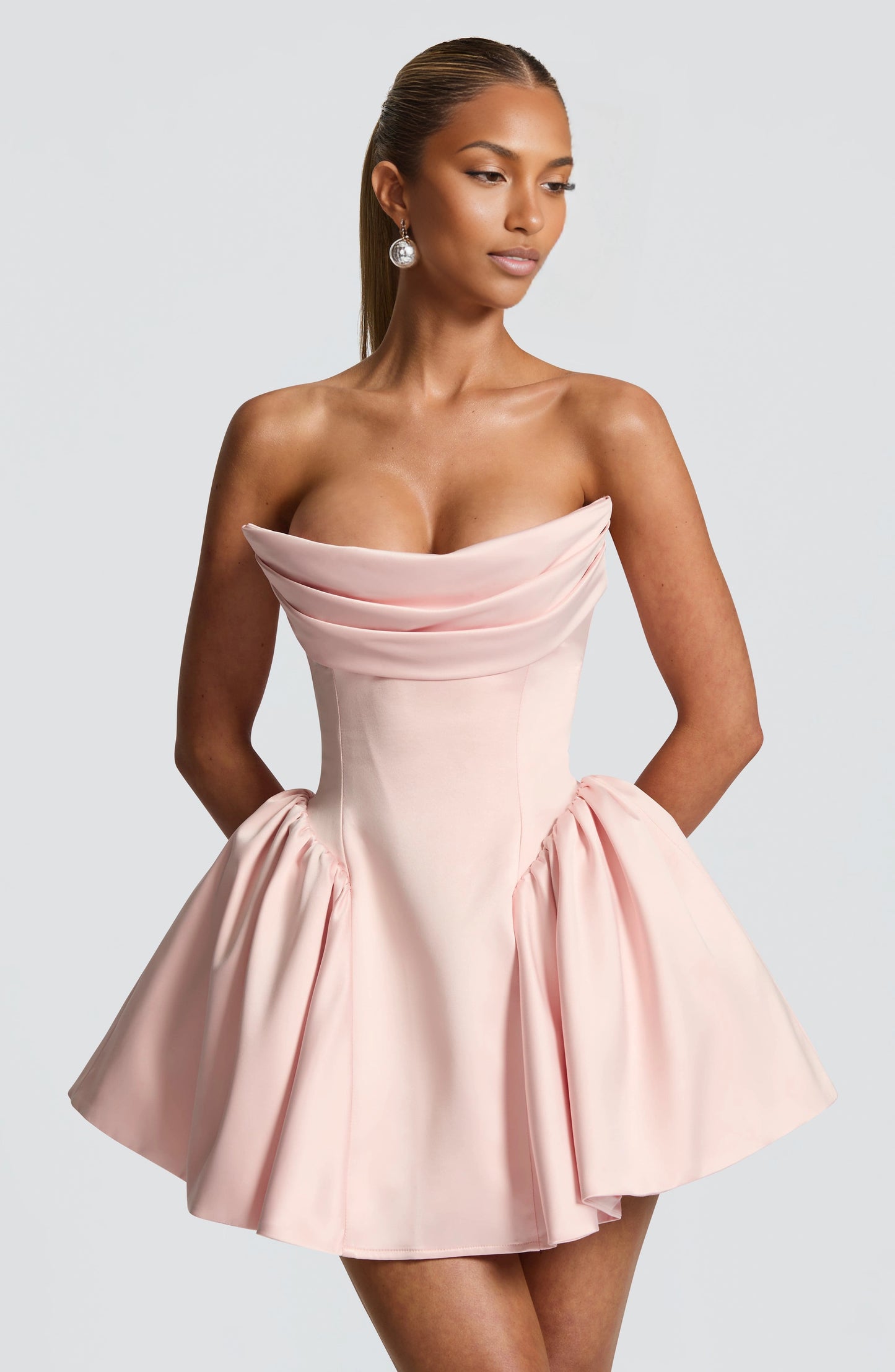 Satin A Line Strapless Sleeveless Lace Up Back Mini hocming dress