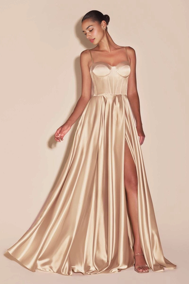 Roselledress Elegant Plus Size A Line Spaghetti Strap Corset Lace Up Back Satin Prom Dress