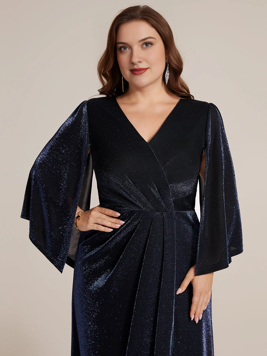 A-Line V-Neck Cape Sleeve Zip-Back Long Mother of the Bride Dress