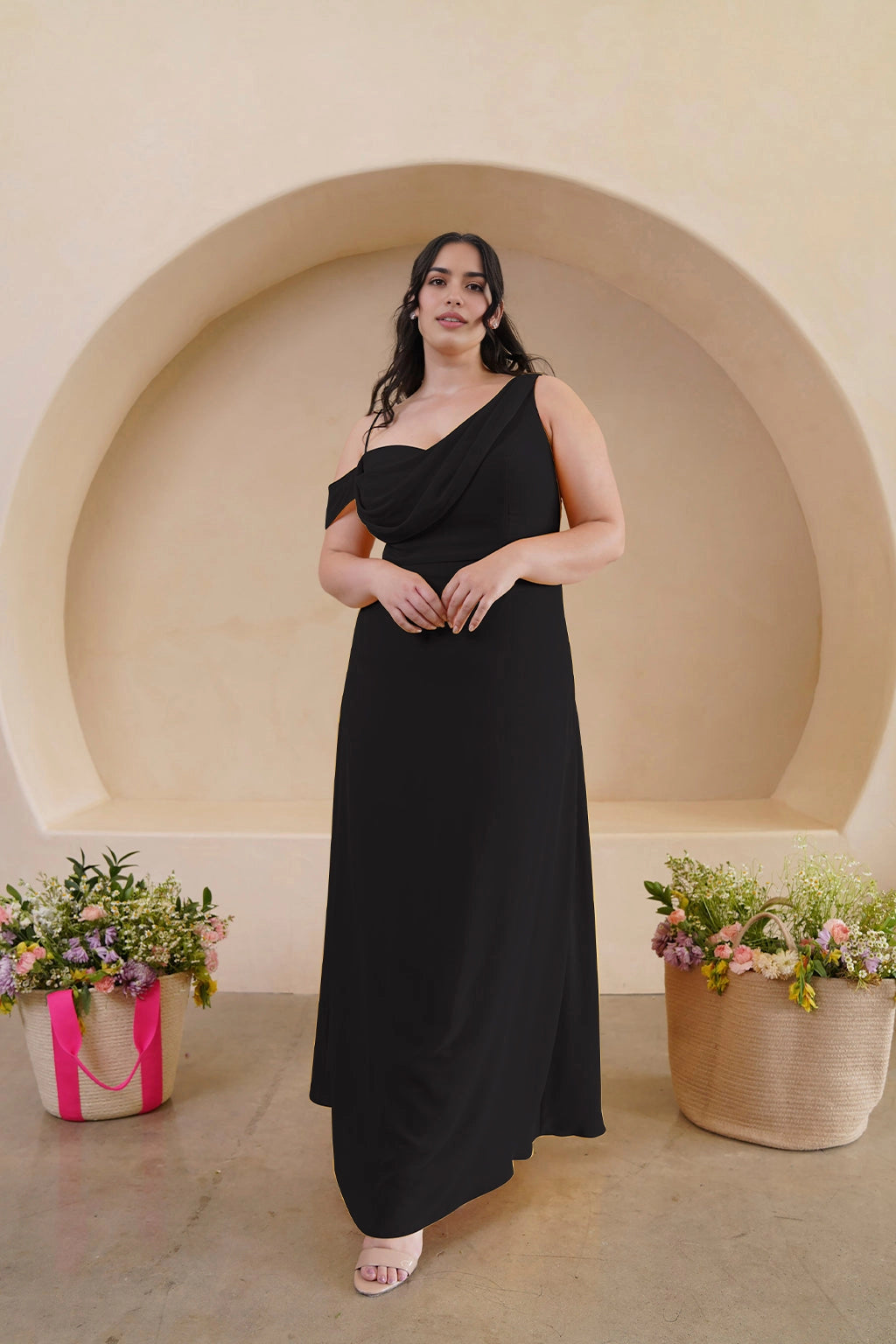 Elegant A-Line Draped One Shoulder Zipper Back Floor Length Bridesmaid Dress