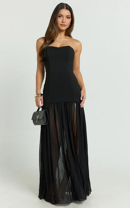 Strapless Chiffon Split Skirt Bodycon Plus Size Wedding Guest Dress