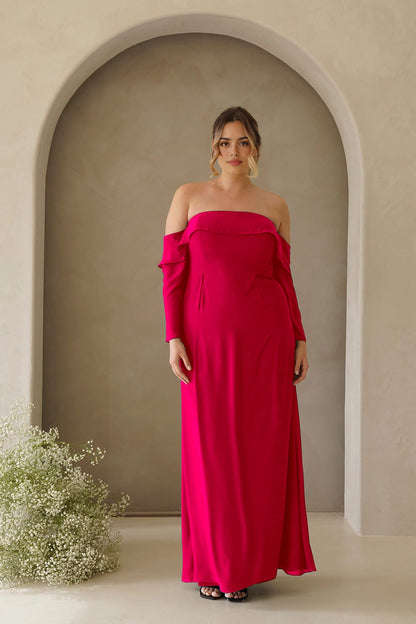 Elegant Plus Size A-Line Straight Neck Long Sleeve Zipper Back Floor Length Bridesmaid Dress