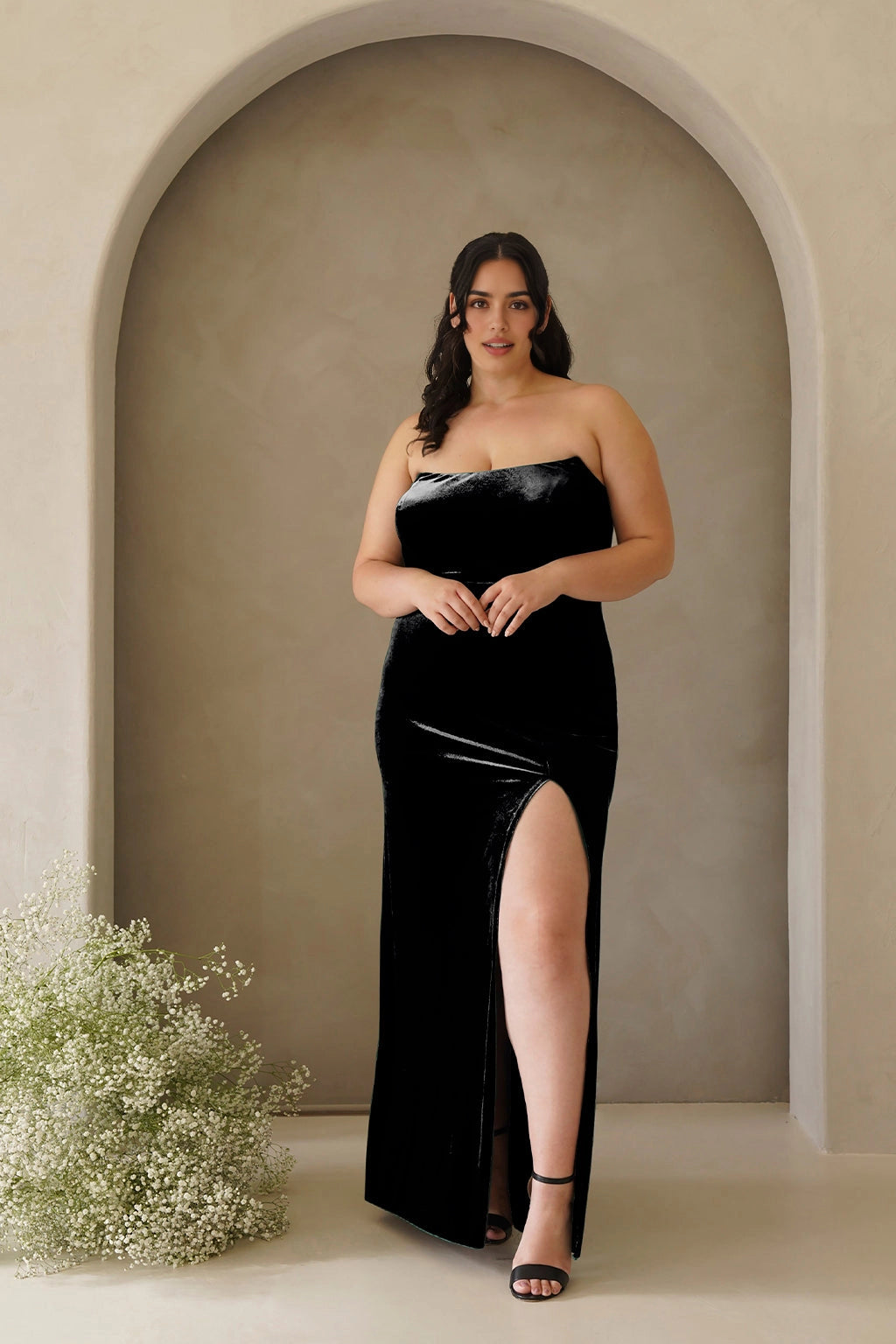 Elegant Plus Size Sheath Strapless Sleeveless Zipper Back Floor Length Evening Dress