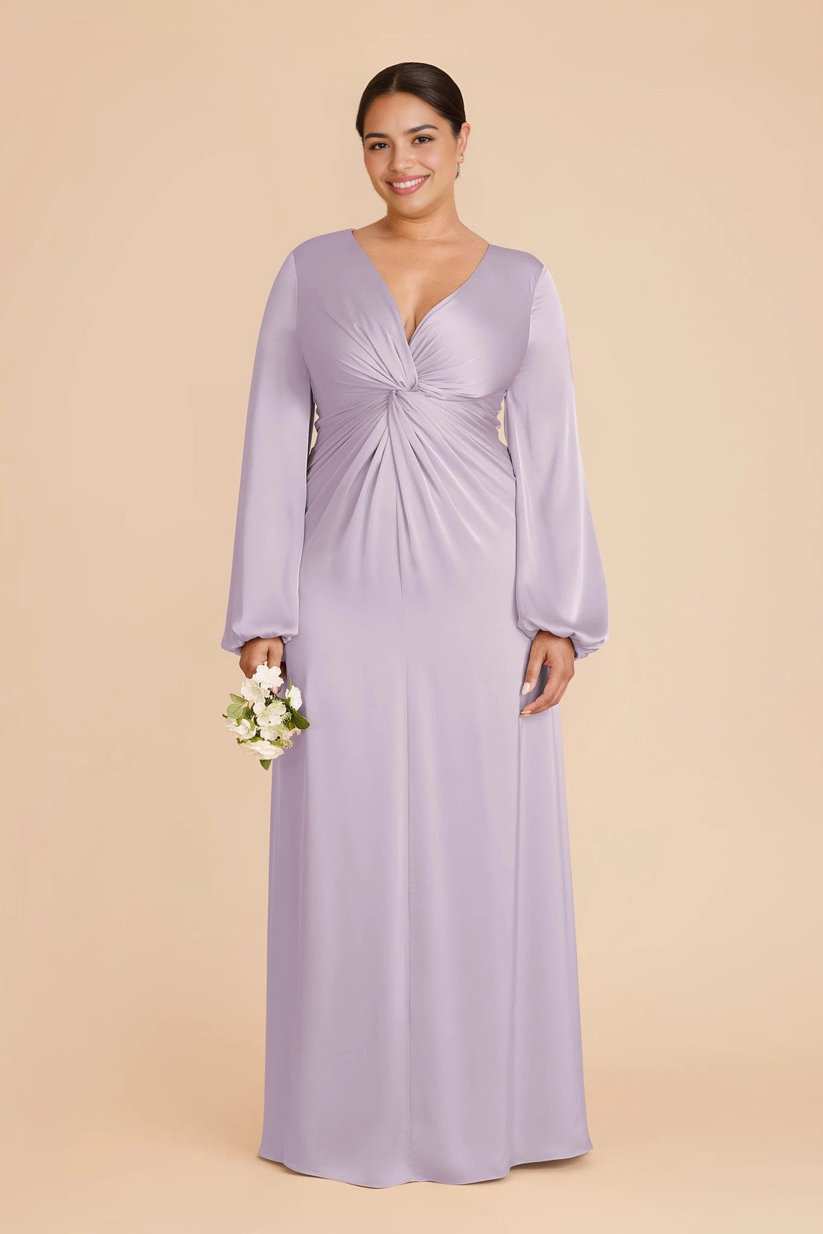 Elegant Plus Size A-Line V-Neck Bishop Sleeve Zipper Back Maxi Bridesmaid Dress