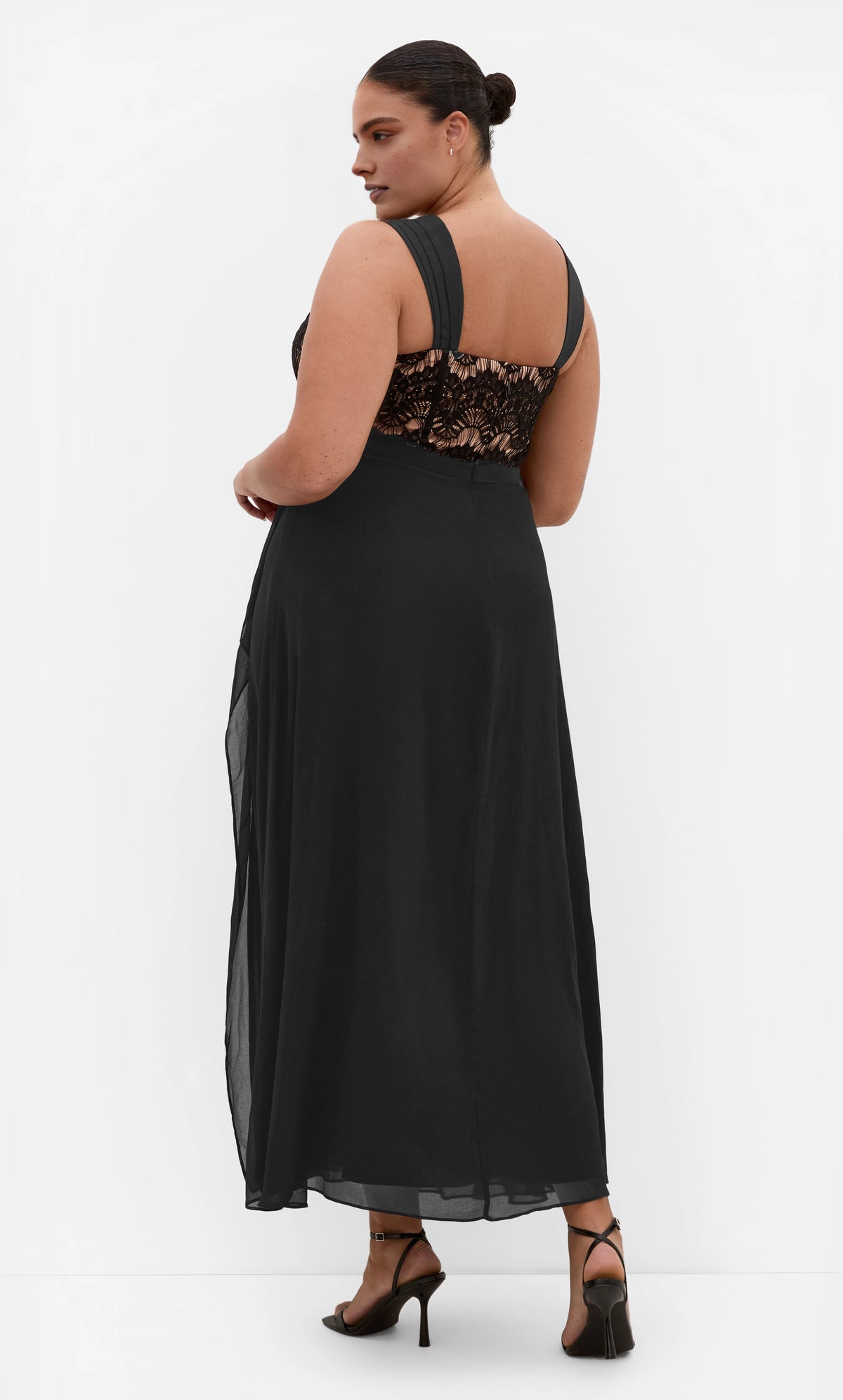 Dusty Rose Lace Chiffon Maxi Plus Size Wedding Guest Dress