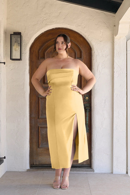 Elegant Sheath Straight Neck Strapless Zipper Back Plus Size Wedding Guest Dress