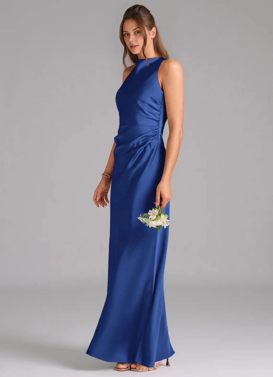 Chocolat Plus Sizee Satin Mermaid Halter Sleeveless Open Back Maxi Bridesmaid Dress