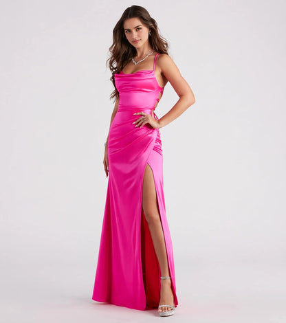 Slim Maxi Spaghetti Lace-Up Back Ruched Long Prom Dress