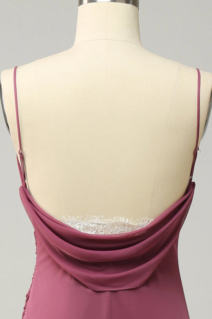 Elegant Plus Size Sheath Cowl-Neck Cowl-Back Long Mauve Evening Dress