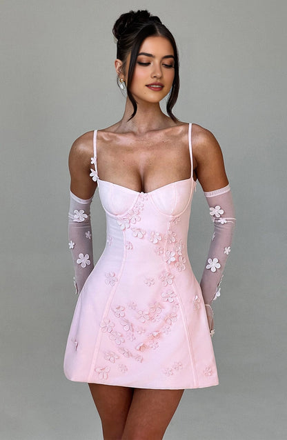White Floral A Line Sweetheart Spaghetti Strap Backless Mini Homecoming Dress