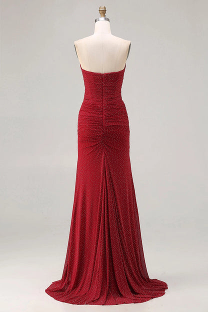 Glamorous Mermaid Straight-Neck Sleeveless Strapless-Back Floor-Length Plus Size Prom Dress