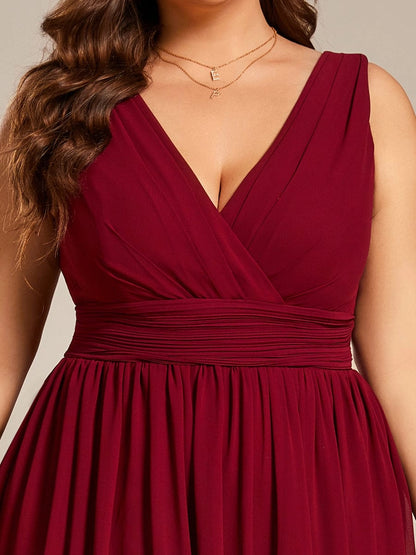 Elegant Plus Size A-Line V-Neck Sleeveless Short Chiffon Homecoming Dress