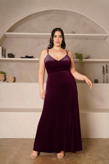 Elegant A-Line V-Neck Double Strap Zipper Back Long Plus Size Evening Dress