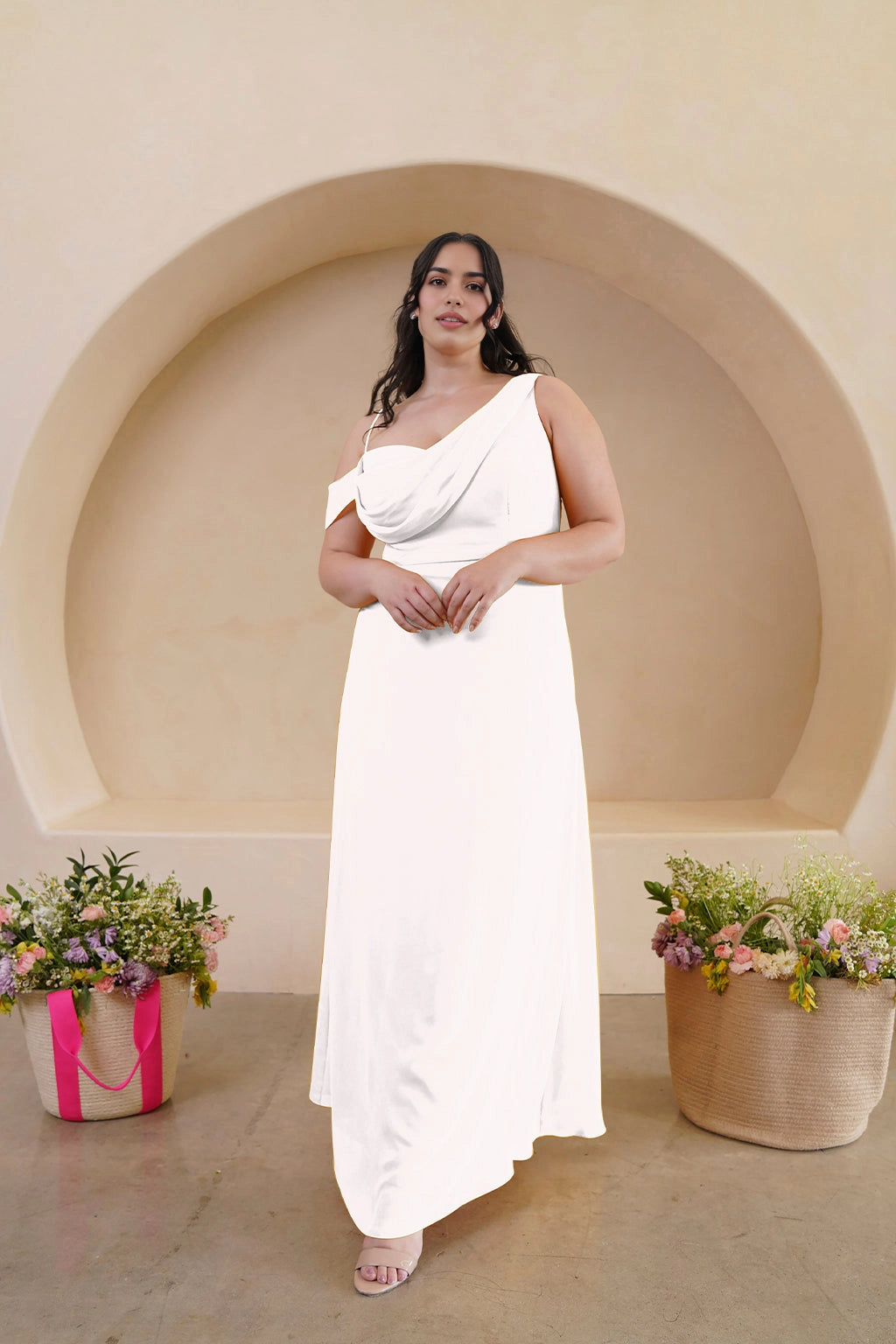 Elegant A-Line Draped One Shoulder Zipper Back Floor Length Bridesmaid Dress
