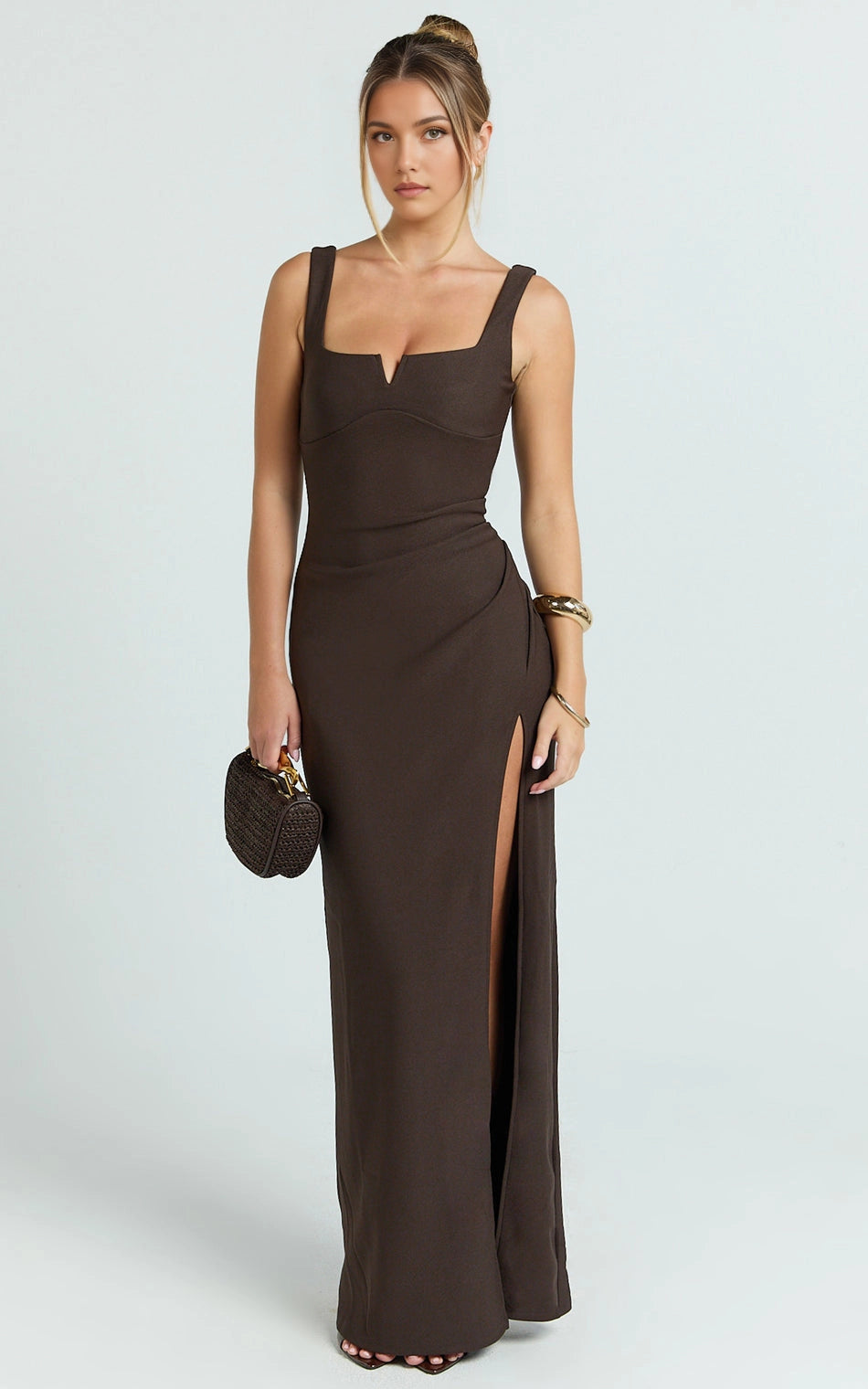 Bodycon Square Notch Neck Sleeveless Low Back Maxi Plus Size Wedding Guest Dress
