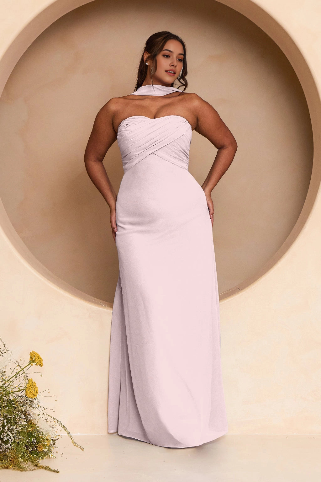 Elegant Sheath Sweetheart Strapless Open Back Floor Length Plus Size Bridesmaid Dress