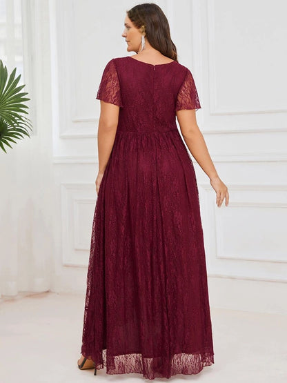 Elegant Plus Size A-Line Wrap V-Neck Flutter-Sleeve Zipper-Back High-Low Mother of Bride Dress