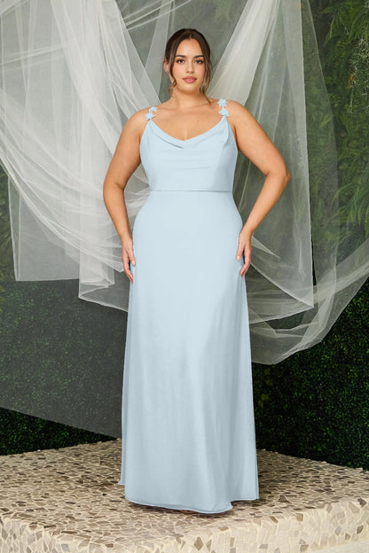 Elegant Plus Size A-Line Cowl Neck Floral Strap V-Back Maxi Bridesmaid Dress