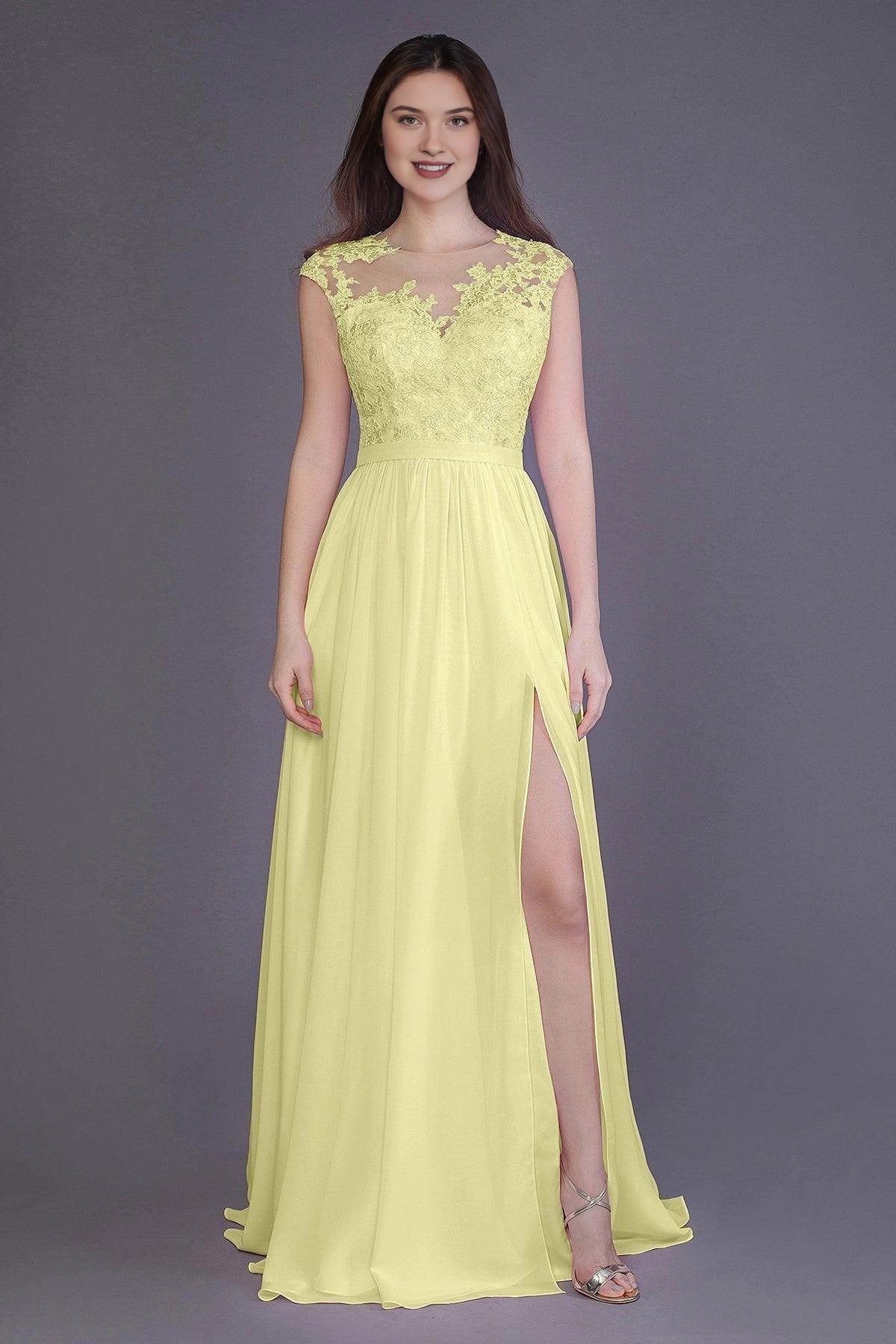 Plus Size Romantic Lace Chiffon A-Line Illusion-Neck Sleeveless Illusion-Back Floor-Length Bridesmaid Dress